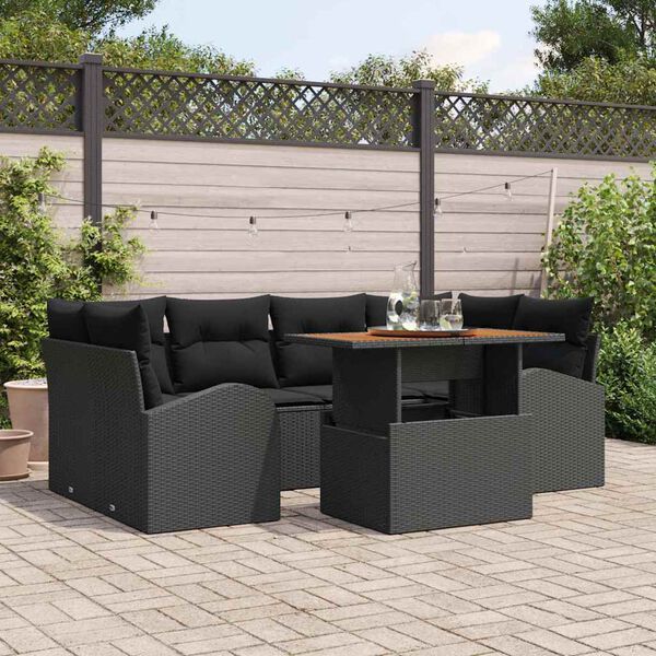 vidaXL Garten-Sofa-Set mit Speicher 7 pcs Schwarz Poly Rattan