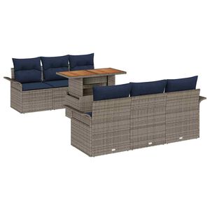 vidaXL Gartensofa-set 7 stk. Grau und Marineblau Poly-Rattan