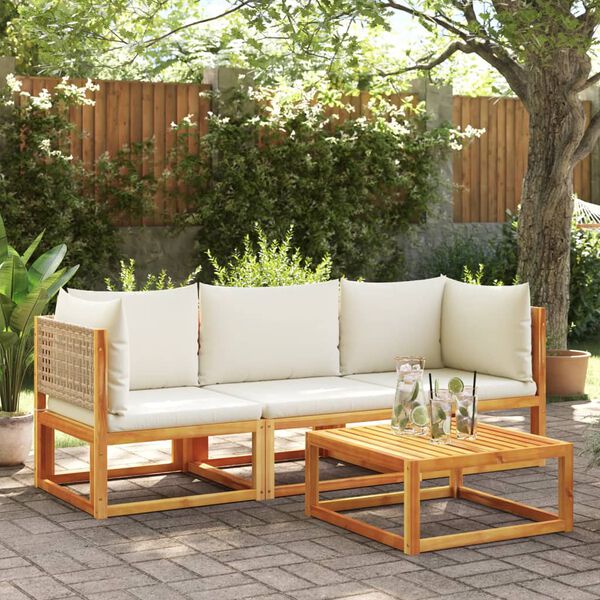 vidaXL 3-tlg. Gartensofa-Set mit Kissen Holz Akazie & Rattan