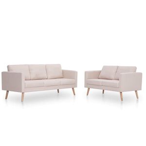 vidaXL 2-tlg. Sofagarnitur Stoff Cremewei&szlig;