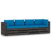 vidaXL 4-Sitzer Outdoor-Sofa mit Kissen Grau Impr&auml;gniertes Holz