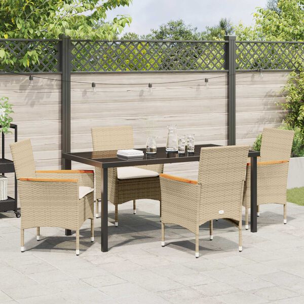 vidaXL Garten Essgruppe mit Kissen 5 pcs Beige Poly-Rattan