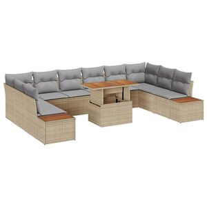 vidaXL Garten-Sofa-Set mit Speicher 11 pcs Beige Poly Rattan