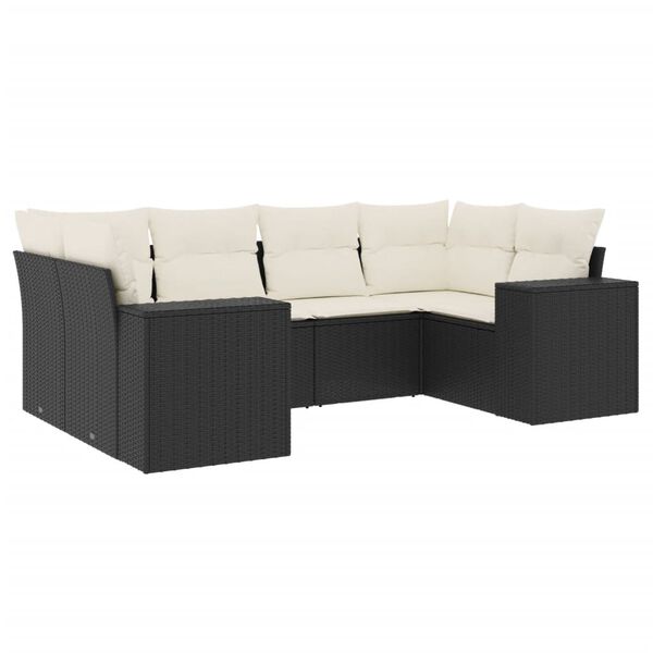 vidaXL 6-tlg. Garten-Sofagarnitur mit Kissen Schwarz Poly Rattan