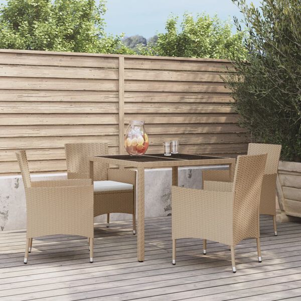 vidaXL 5-tlg. Garten-Essgruppe mit Kissen Beige Poly Rattan