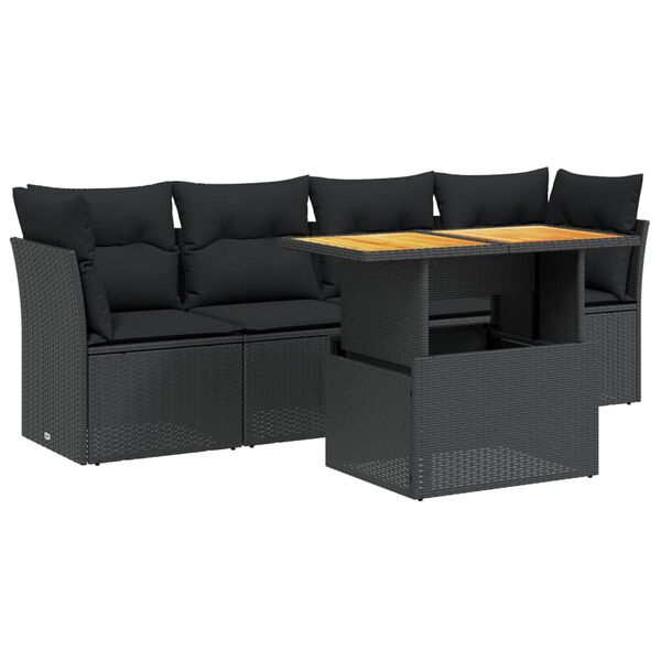 vidaXL 5-tlg. Garten-Sofagarnitur mit Kissen Schwarz Poly Rattan