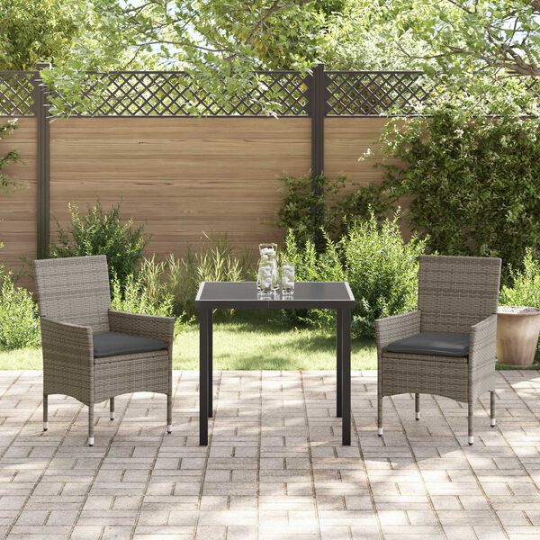 vidaXL Garten Essgruppe mit Kissen 3 pcs Grau Poly-Rattan