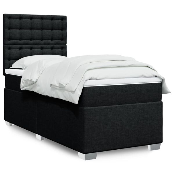 vidaXL Boxspringbett mit Matratze Schwarz 90x190 cm Stoff