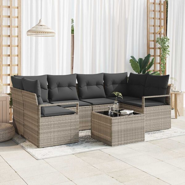 vidaXL Garten-Sofa-Set mit Kissen 7 pcs Hellgrau und Dunkelgrau