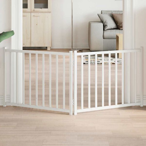 vidaXL 2-tlg. Hundetor Faltbar Wei&szlig; 160 cm Massivholz Tanne