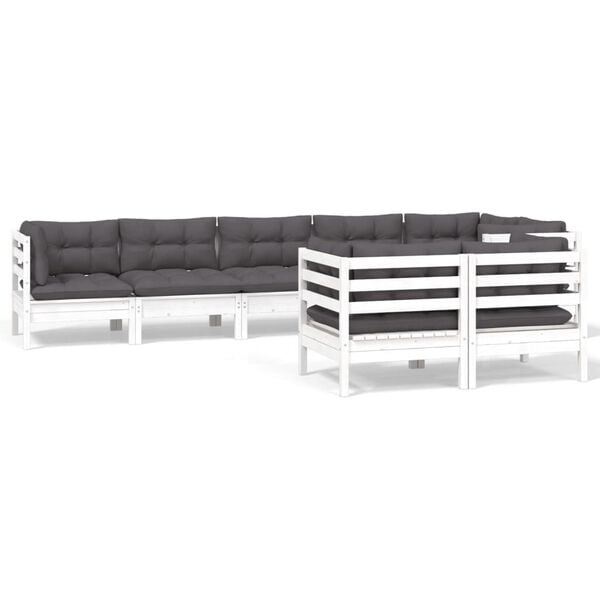 vidaXL 8-tlg. Garten-Lounge-Set mit Kissen Weiß Kiefer Massivholz