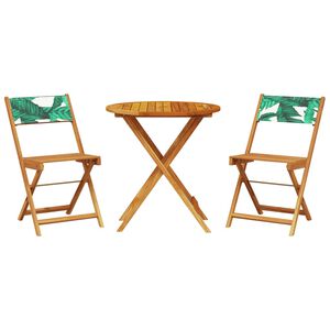 vidaXL 3-tlg. Bistro-Set Blattmuster Stoff und Massivholz