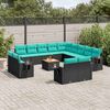 vidaXL 14-teiliges Gartensofa-Set mit Kissen, schwarzes Polyrattan