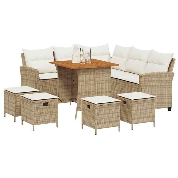 vidaXL 6-tlg. Garten-Sofagarnitur mit Kissen L-Form Beige Poly Rattan