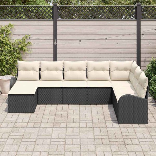 vidaXL Garten-Sofa-Set mit Kissen 8 pcs Schwarz und Weiß Poly Rattan