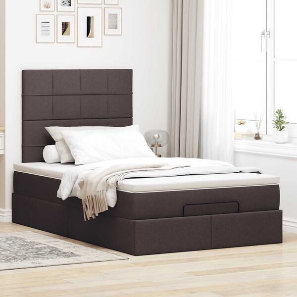 vidaXL Ottoman-Bett mit Matratze & LEDs Dunkelbraun 120x200 cm Stoff