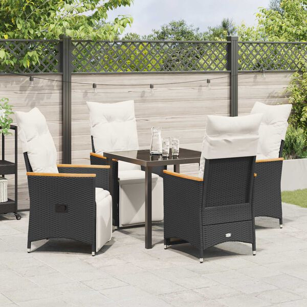 vidaXL Garten Essgruppe mit Kissen 5 pcs Schwarz Poly-Rattan