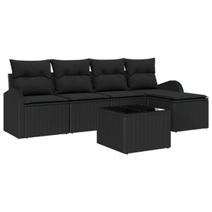 vidaXL Sofa Set mit Kissen mit Speicher 6 pcs Schwarz Poly-Rattan