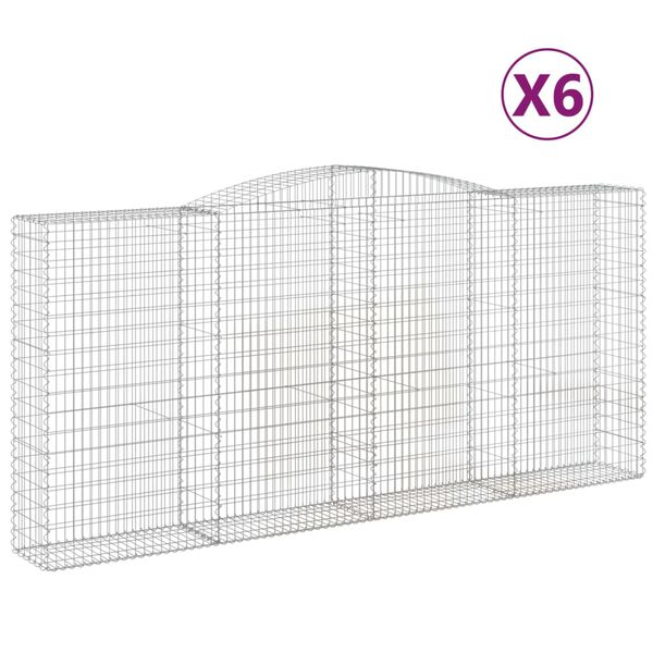 vidaXL Gabionen mit Hochbogen 6 Stk. 400x50x180/200cm Verzinktes Eisen