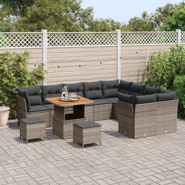 vidaXL Garten-Sofa-Set mit Kissen mit Speicher 12 pcs Grau