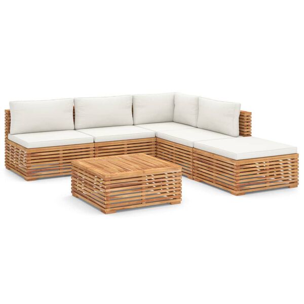 vidaXL 6-tlg. Garten-Lounge-Set mit Kissen Creme Massivholz Teak