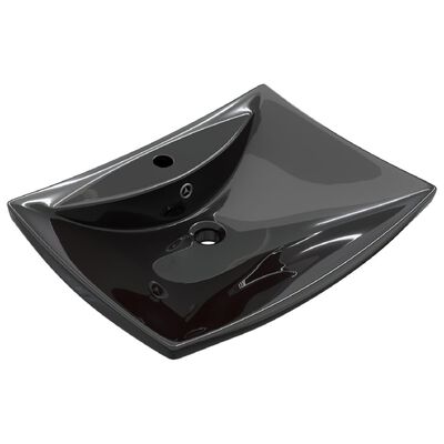 Luxuriöses Keramik-Waschbecken rechteckig mit Überlauf &amp; Hahnloch schwarz