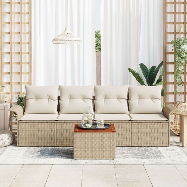 vidaXL Gartensofa-set mit Speicher 5 pcs Beige und Creme Poly-Rattan