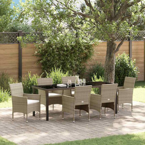 vidaXL Garten Essgruppe mit Kissen 7 pcs Beige Poly-Rattan