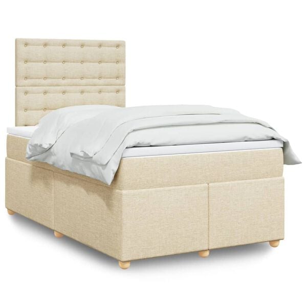 vidaXL Boxspringbett mit Matratze Creme 120x200 cm Stoff