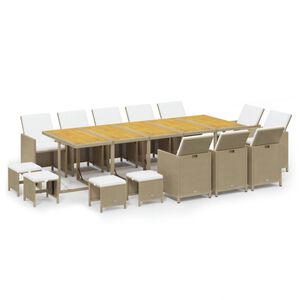 vidaXL 15-tlg. Garten-Essgruppe mit Kissen Poly Rattan Beige