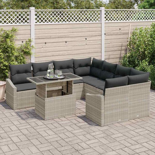 vidaXL Gartensofa-set mit Kissen 9 pcs Hellgrau Poly-Rattan