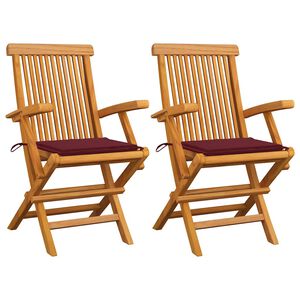 vidaXL Gartenst&uuml;hle mit Weinroten Kissen 2 Stk. Massivholz Teak