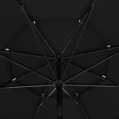 vidaXL Sonnenschirm mit Aluminium-Mast 3-lagig Schwarz 3,5 m