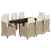 vidaXL 9-tlg. Garten-Essgruppe mit Kissen Beige Poly Rattan