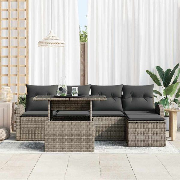 vidaXL Garten-Sofa-Set mit Kissen 6 pcs Grau Poly-Rattan