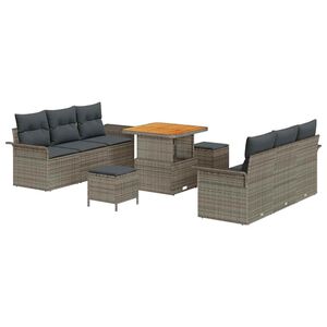 vidaXL Garten-Sofa-Set mit Kissen mit Speicher 9 pcs Grau