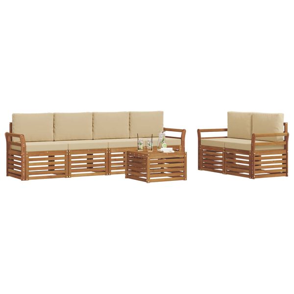 vidaXL Sofagarnituren 7 pcs Natur und Beige Massivholz Akazie