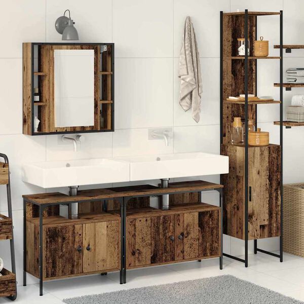 vidaXL Badezimmerm&ouml;bel-Set mit Regal 4 pcs Altholz Holzwerkstoff