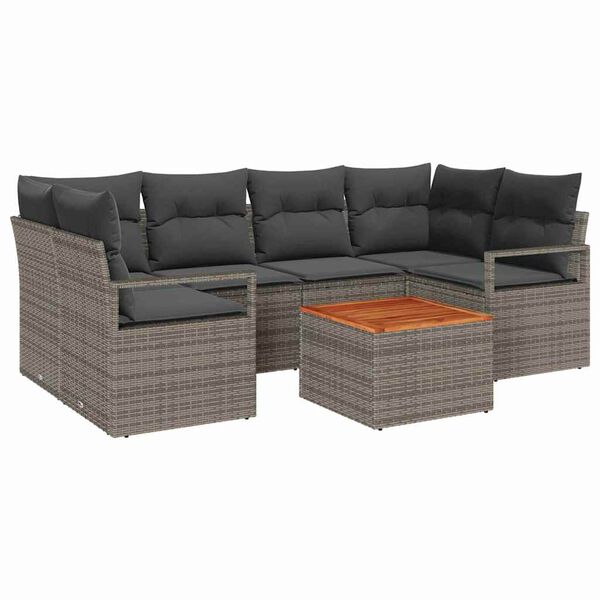 vidaXL Gartensofa-set mit Kissen 7 pcs Grau Poly-Rattan