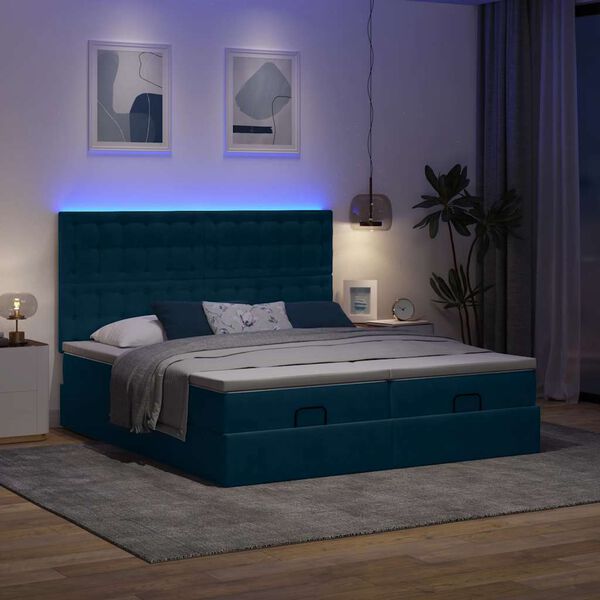vidaXL Ottoman-Bett mit Matratzen & LED Dunkelblau 200x200 cm Samt