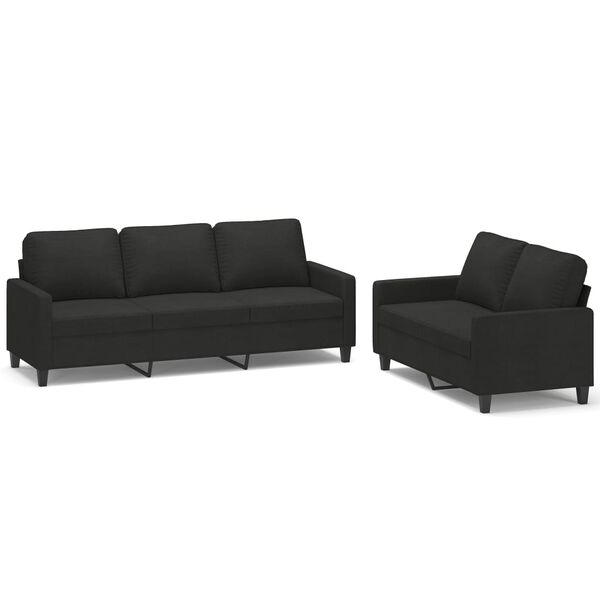 vidaXL 2-tlg. Sofagarnitur mit Kissen Schwarz Stoff