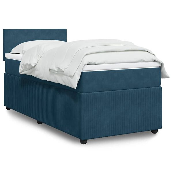 vidaXL Boxspringbett mit Matratze Blau 90x200 cm Samt