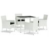 vidaXL 5-tlg. Garten-Essgruppe mit Kissen Weiß Poly Rattan
