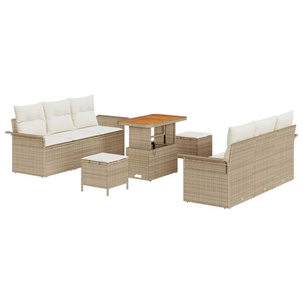 vidaXL Garten-Sofa-Set mit Kissen mit Speicher 9 pcs Beige und Creme
