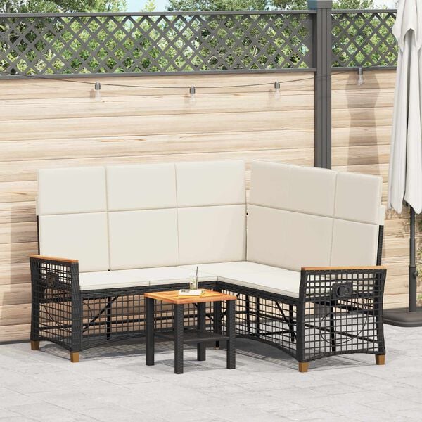 vidaXL Garten Liegesofa Set Schwarz und Cremewei&szlig; 164 x 164 x 112 cm