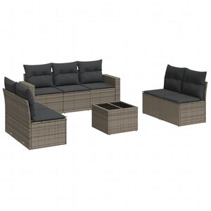 vidaXL 8-tlg. Garten-Sofagarnitur mit Kissen Grau Poly Rattan