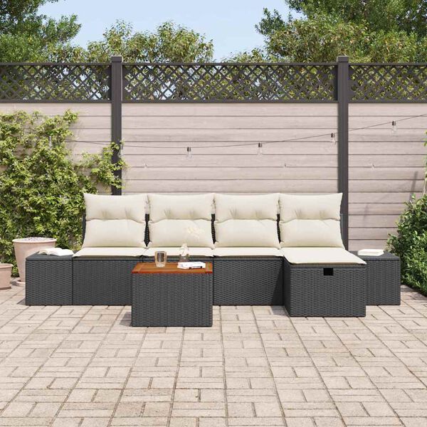 vidaXL Gartensofa-set mit Kissen 6 pcs Schwarz Poly Rattan