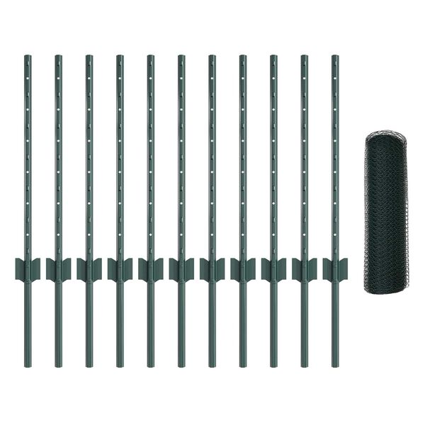 vidaXL Zaun mit Pfosten Gr&uuml;n 0,6 x 25 m Stahl und PVC