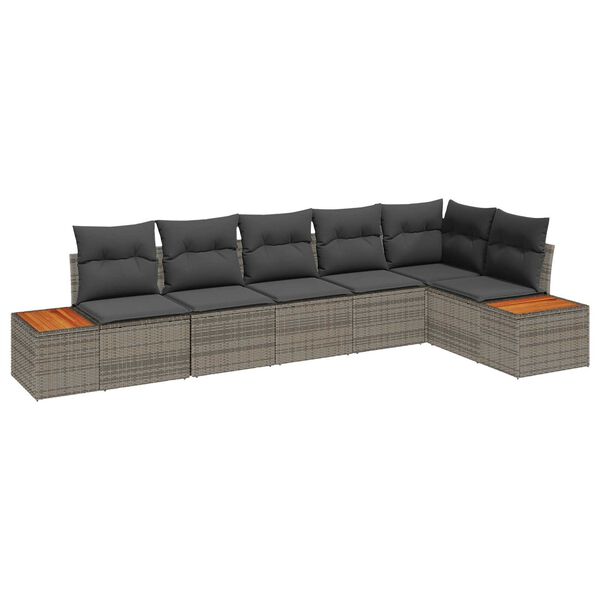 vidaXL Gartensofa-set mit Kissen mit Speicher 6 pcs Grau Polyrattan