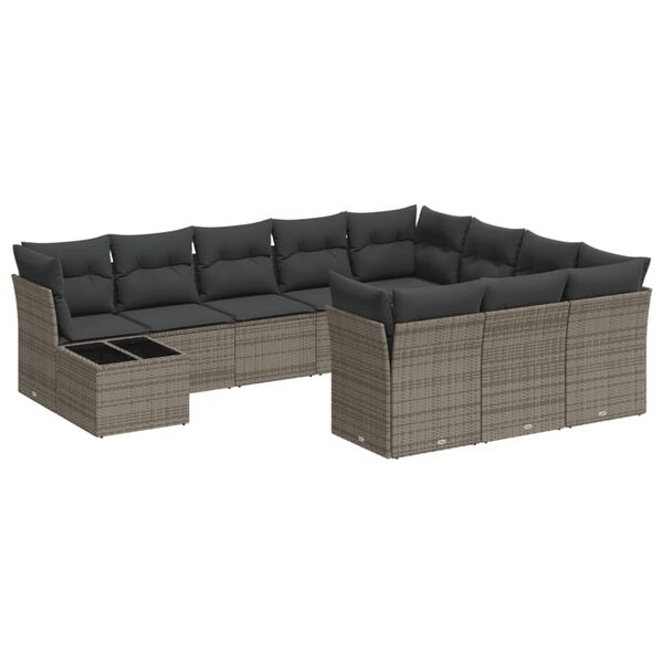 vidaXL 11-tlg. Garten-Sofagarnitur mit Kissen Grau Poly Rattan
